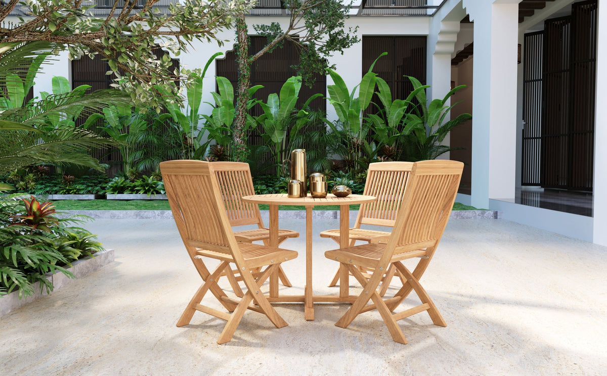 Abel 35.5-inch Round Teak Outdoor Dining Table with Umbrella Hole Outdoor Table
